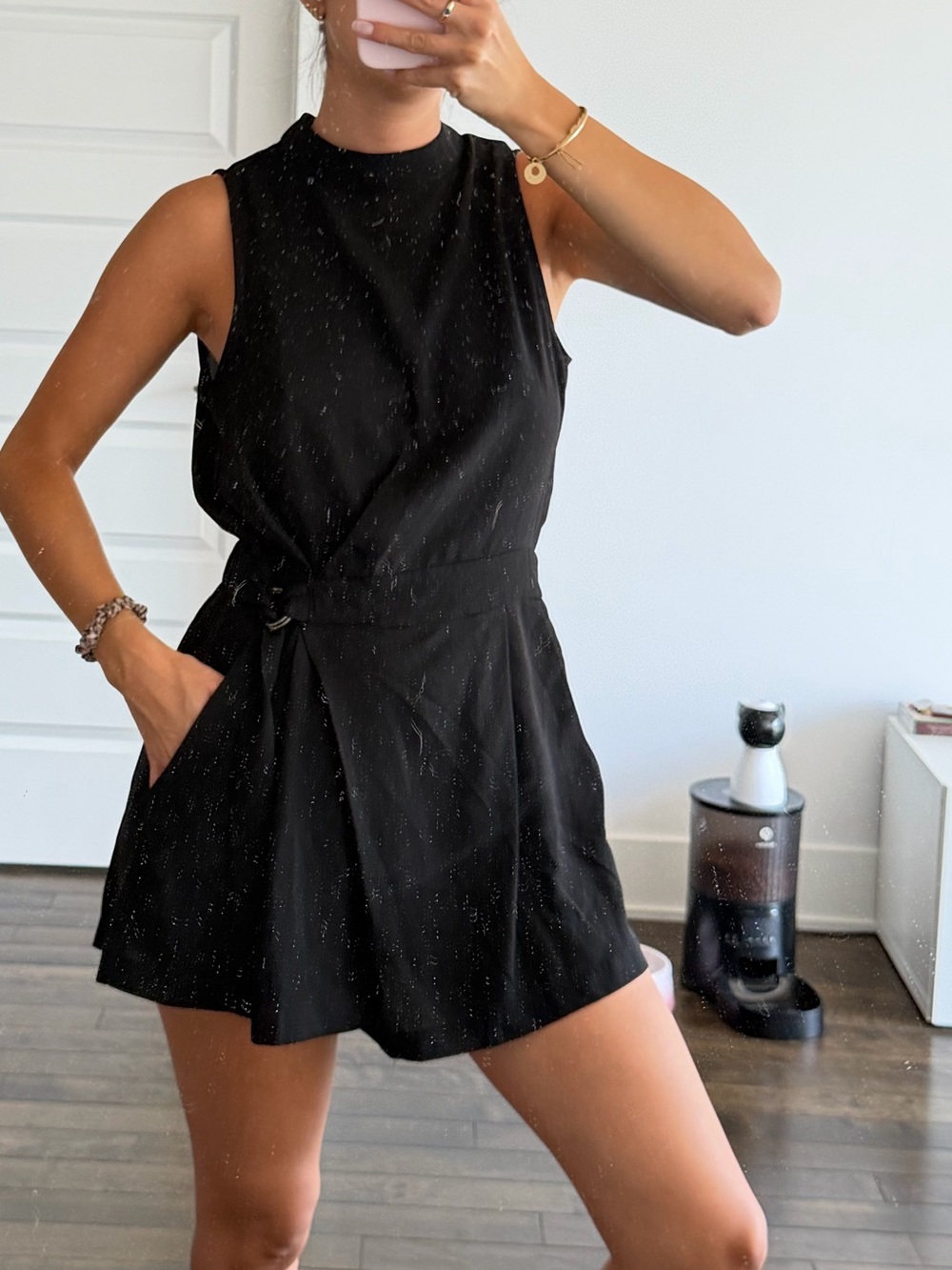Lush Black Sleeveless Tie-Waist Mini Dress